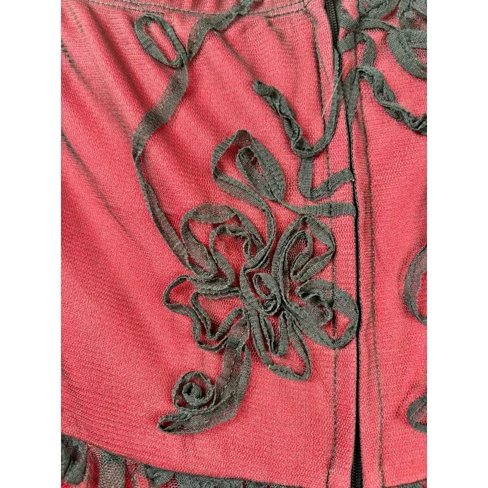 NEW Strapless Dress Juniors 11/12 Red Black‎ Mesh Embroidery Goth Dark Romance
